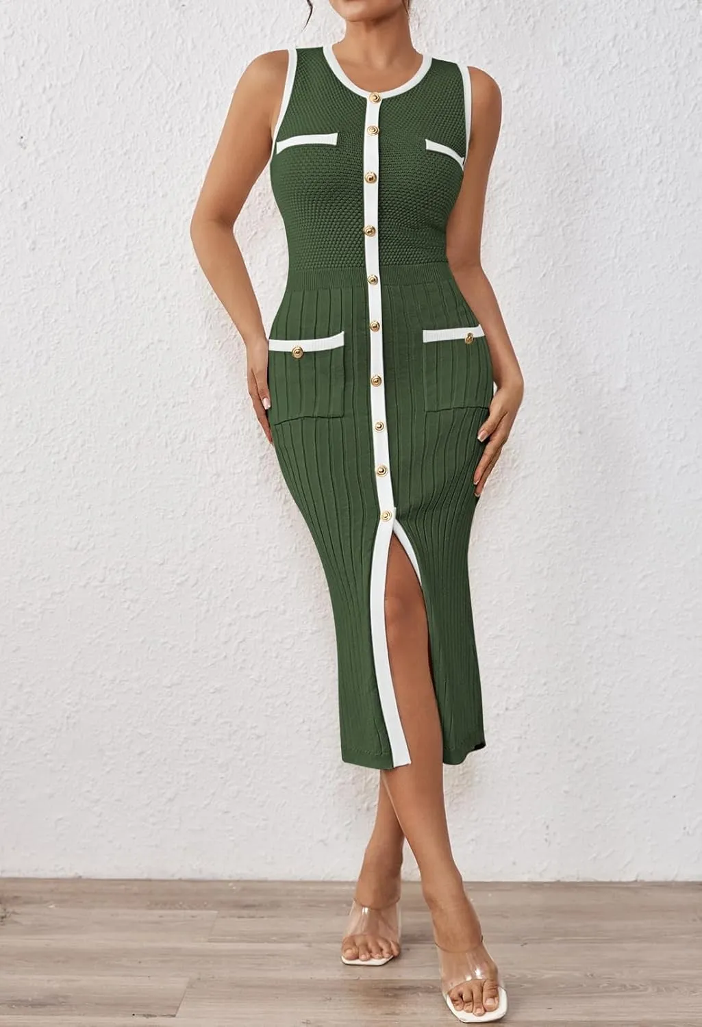 Pink Queen Women's Summer Sweater Dress Sleeveless Slim Fit Bodycon Midi Dresses