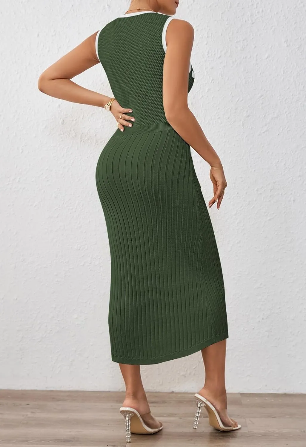 Pink Queen Women's Summer Sweater Dress Sleeveless Slim Fit Bodycon Midi Dresses