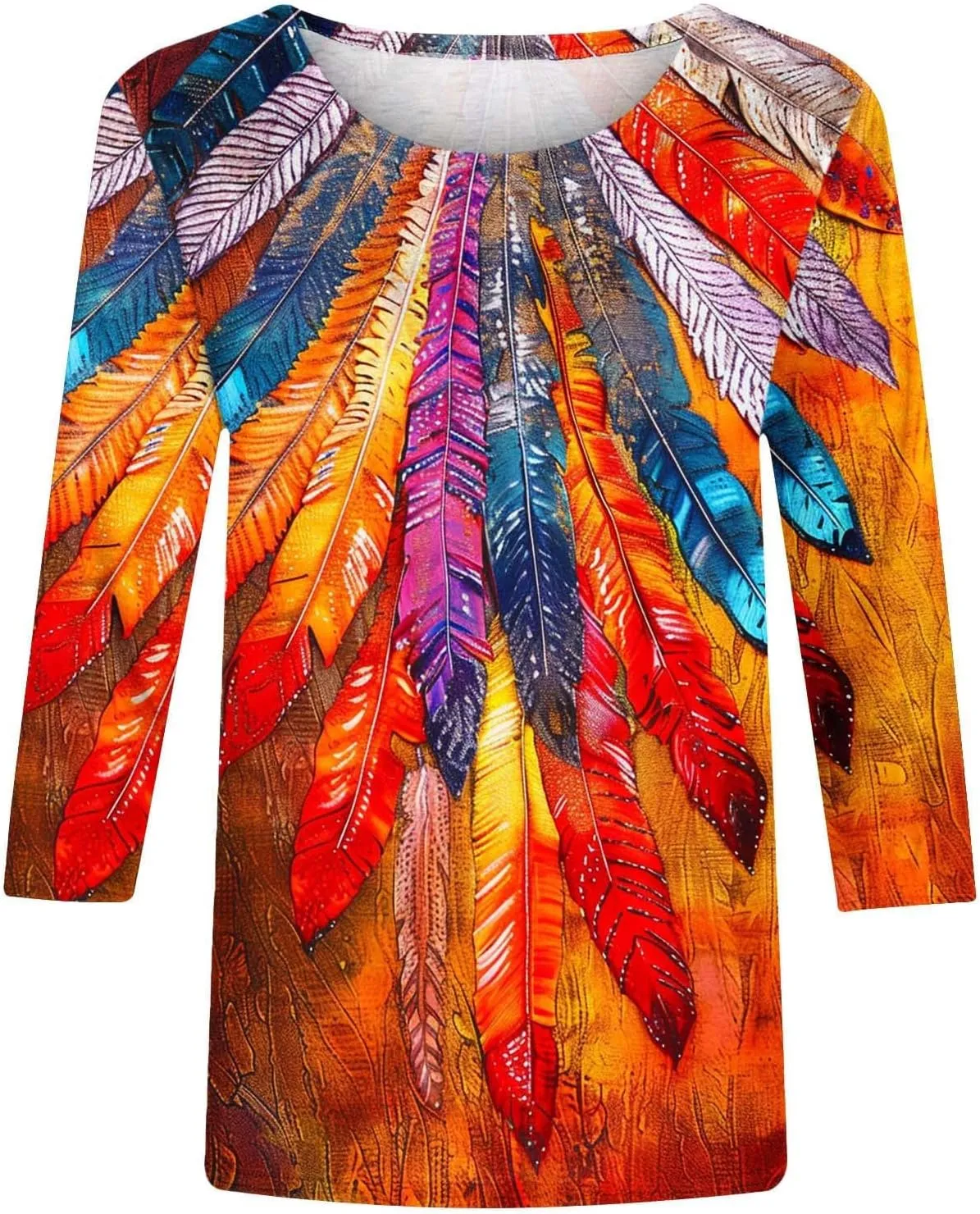 Plus Size 3/4 Sleeve Tops for Women Summer Western Aztec Print Tunic Shirts Dressy Casual Loose Fit Blouses