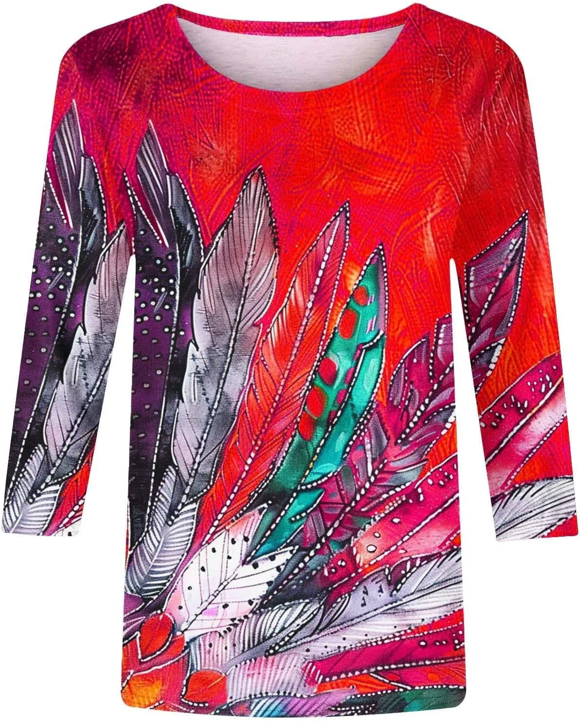 Plus Size 3/4 Sleeve Tops for Women Summer Western Aztec Print Tunic Shirts Dressy Casual Loose Fit Blouses