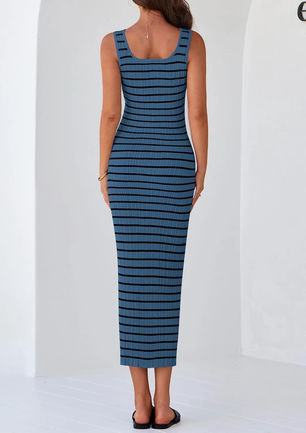 PRETTYGARDEN Beach Vacation Clothes for Women Summer 2025 Sleeveless Striped Ribbed Knit Bodycon Sundress Tank Dress
