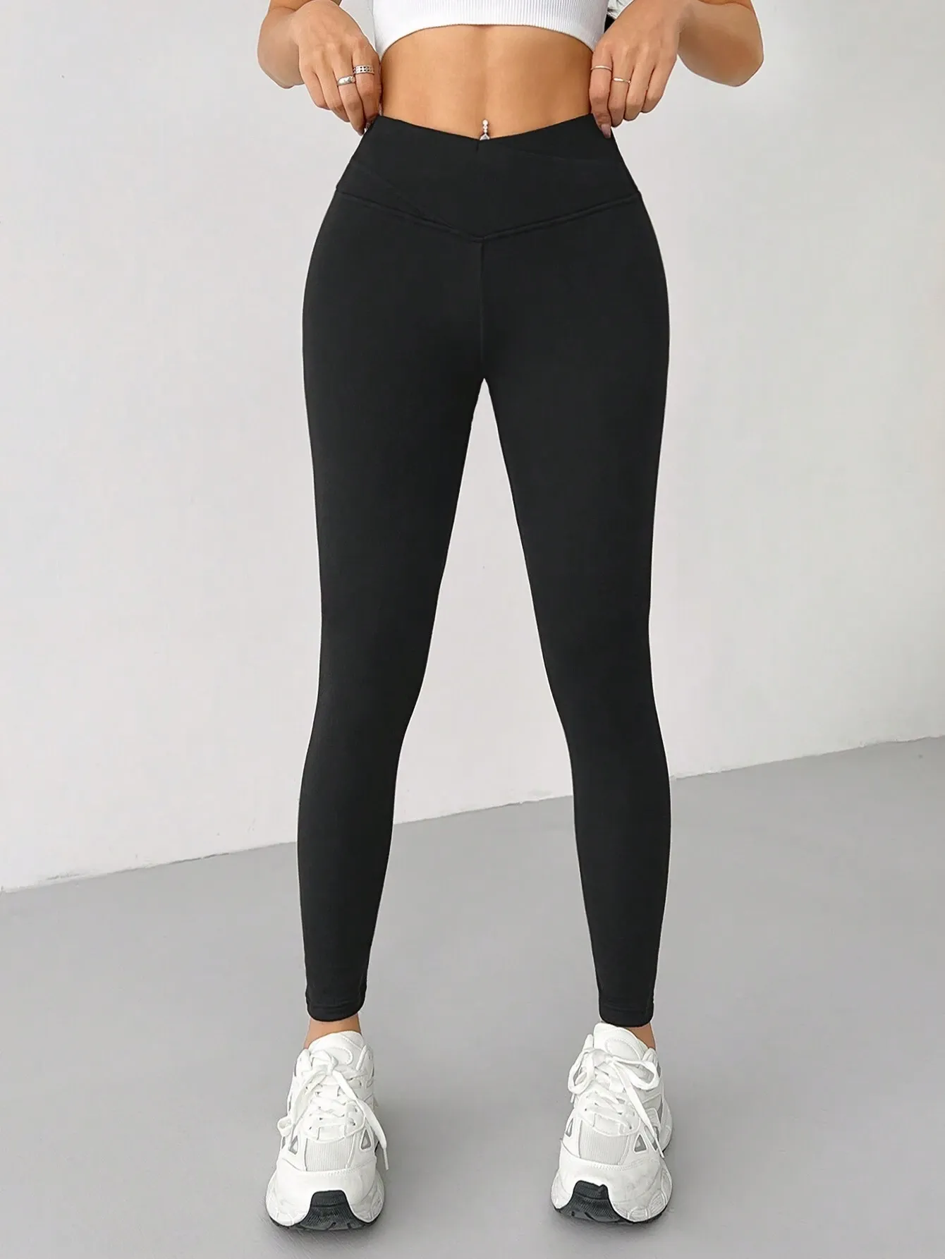 Solid Color Black High Waisted Fleece Leggings