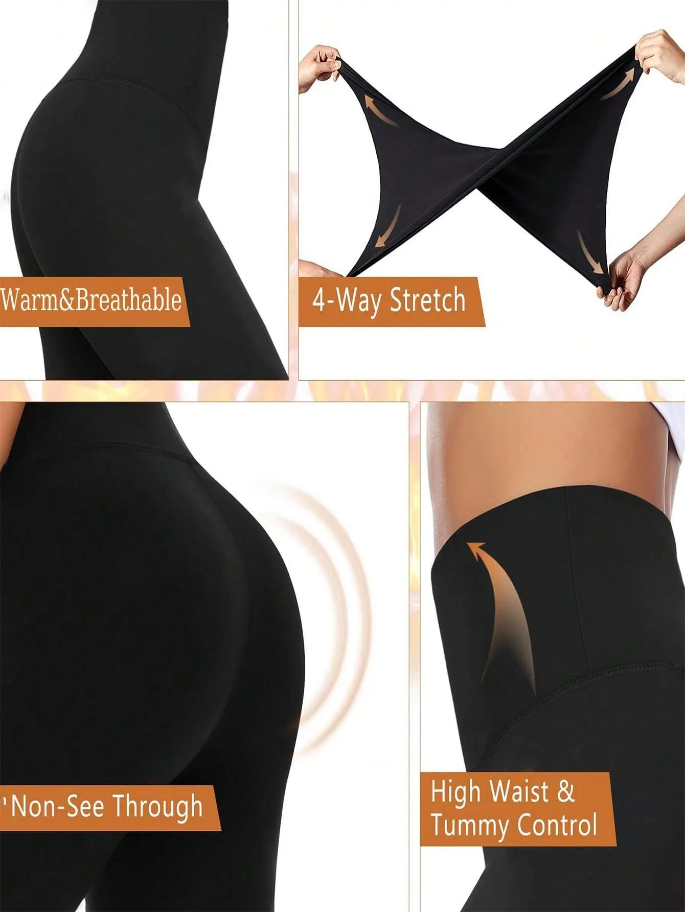 Solid Color Black High Waisted Fleece Leggings