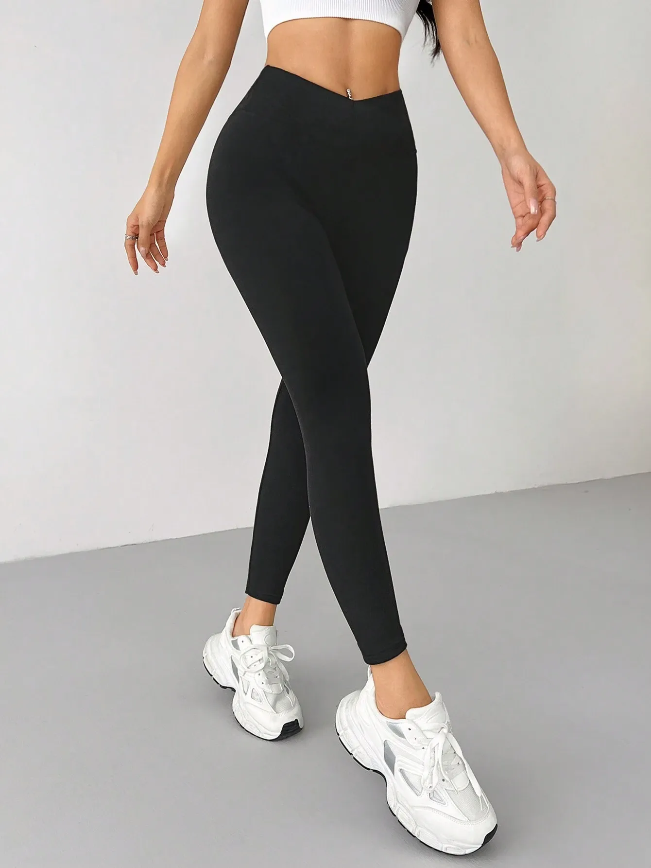 Solid Color Black High Waisted Fleece Leggings