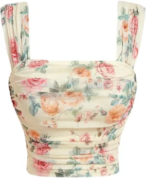 SOLY HUX Women's Floral Print Tank Tops Square Neck Sleeveless Going Out Tops Double Lined Summer Crop Tank Tops
