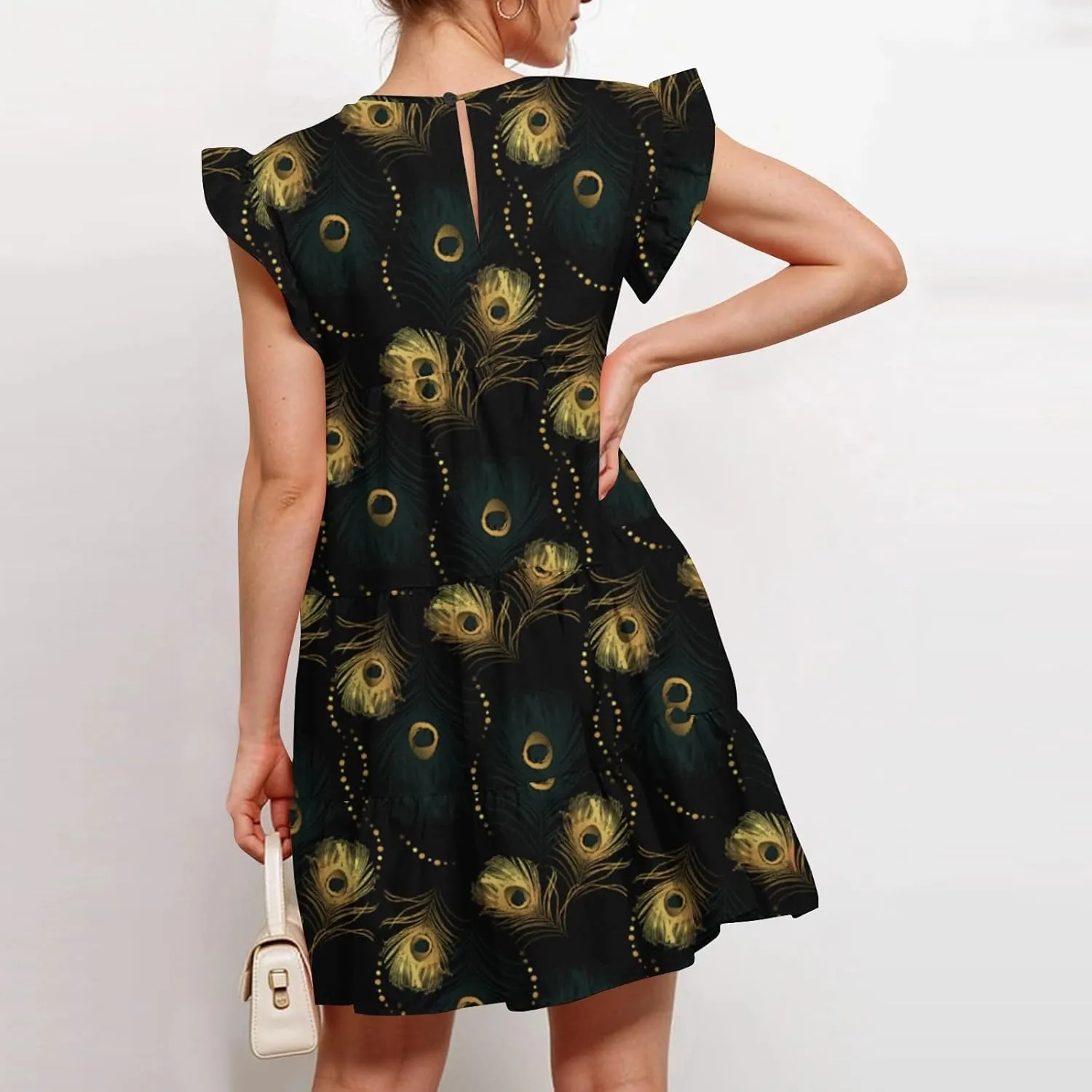 Spring Dresses for Women 2025 Summer Mini Sundress Cute Crewneck Ruffle Cap Sleeve Flowy Swing Babydoll Dress