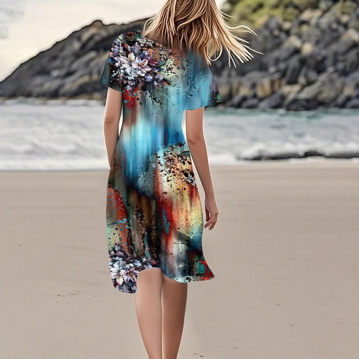 Spring Dresses for Women 2025 Weddingcasualflowyelegant Dress Ruffle Short Sleeve Floral Dresses Midi Chiffon Dress