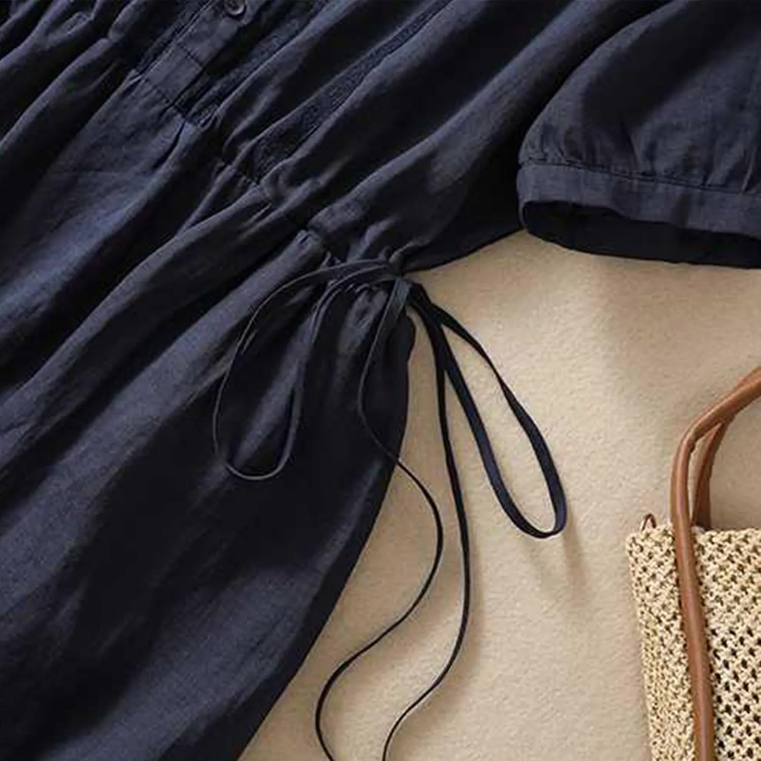 Summer Cotton Linen Dresses for Women Short Sleeve Button Down Tunic Dresses Dressy Casual Flowy Lounge Maxi Dress