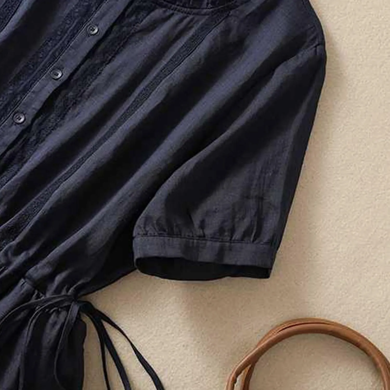 Summer Cotton Linen Dresses for Women Short Sleeve Button Down Tunic Dresses Dressy Casual Flowy Lounge Maxi Dress