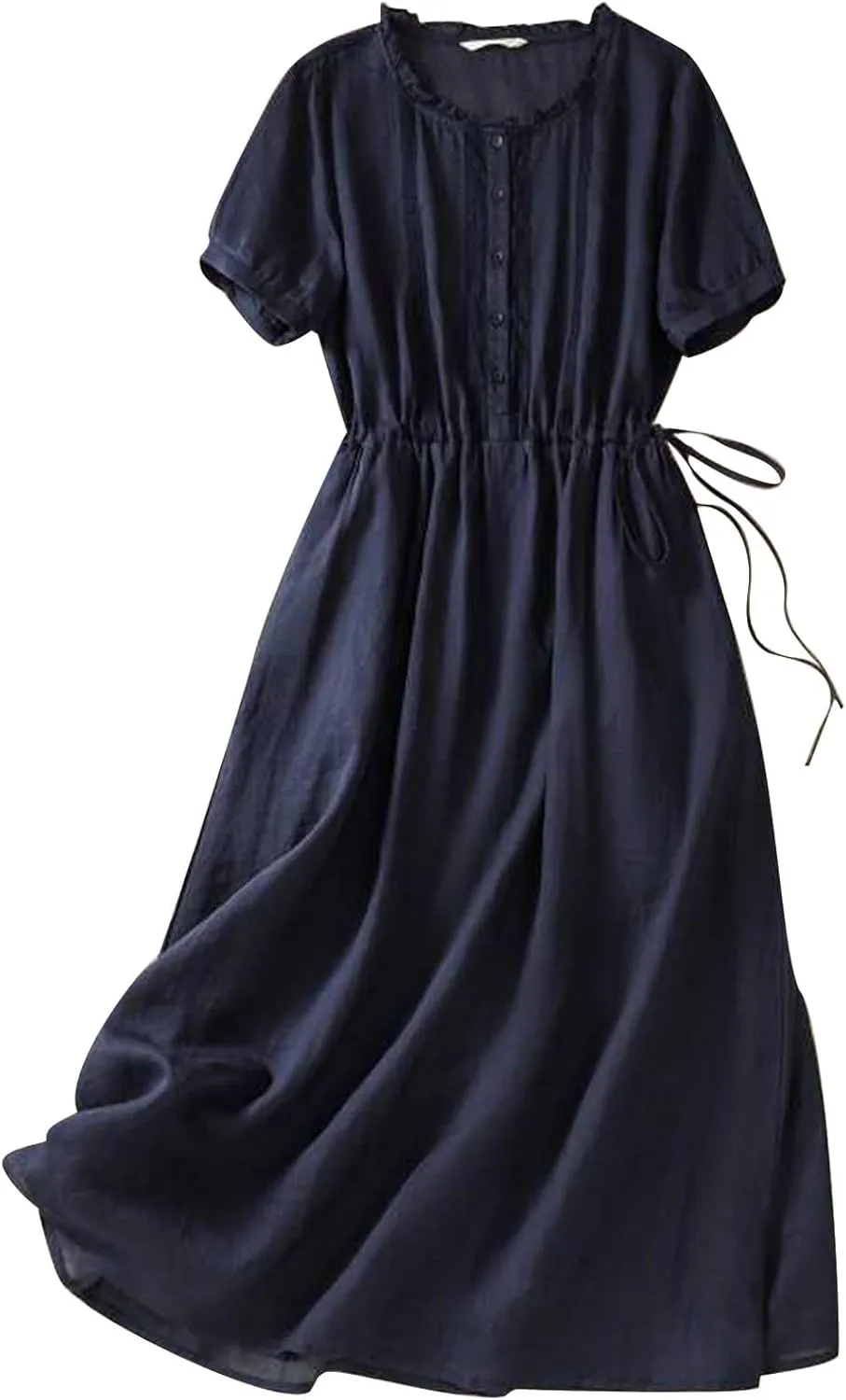 Summer Cotton Linen Dresses for Women Short Sleeve Button Down Tunic Dresses Dressy Casual Flowy Lounge Maxi Dress