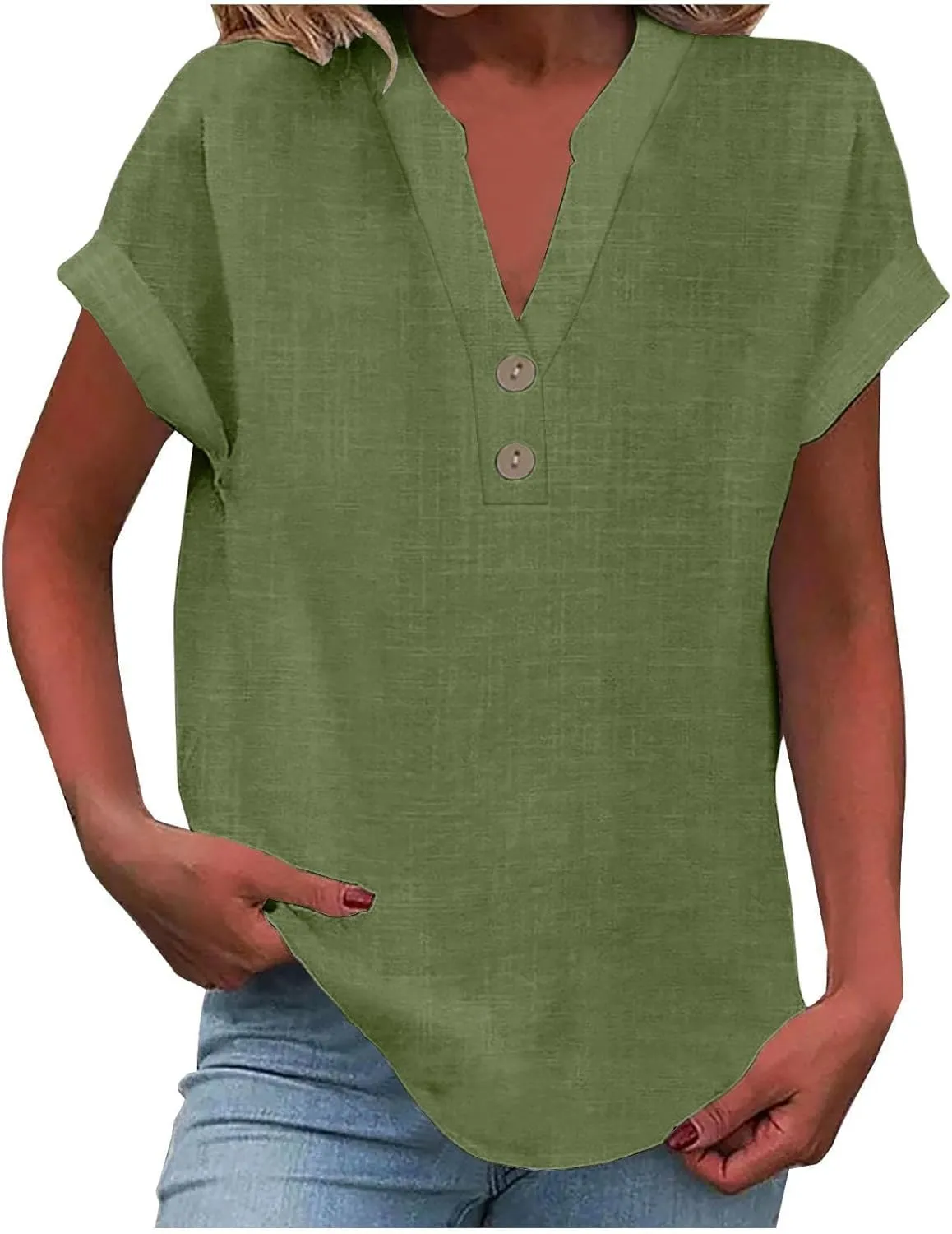 Summer Tops for Women 2025 Trendy Short Sleeve Shirts Casual V Neck Tunic Blouses Beach Vacation Outfits Clothes