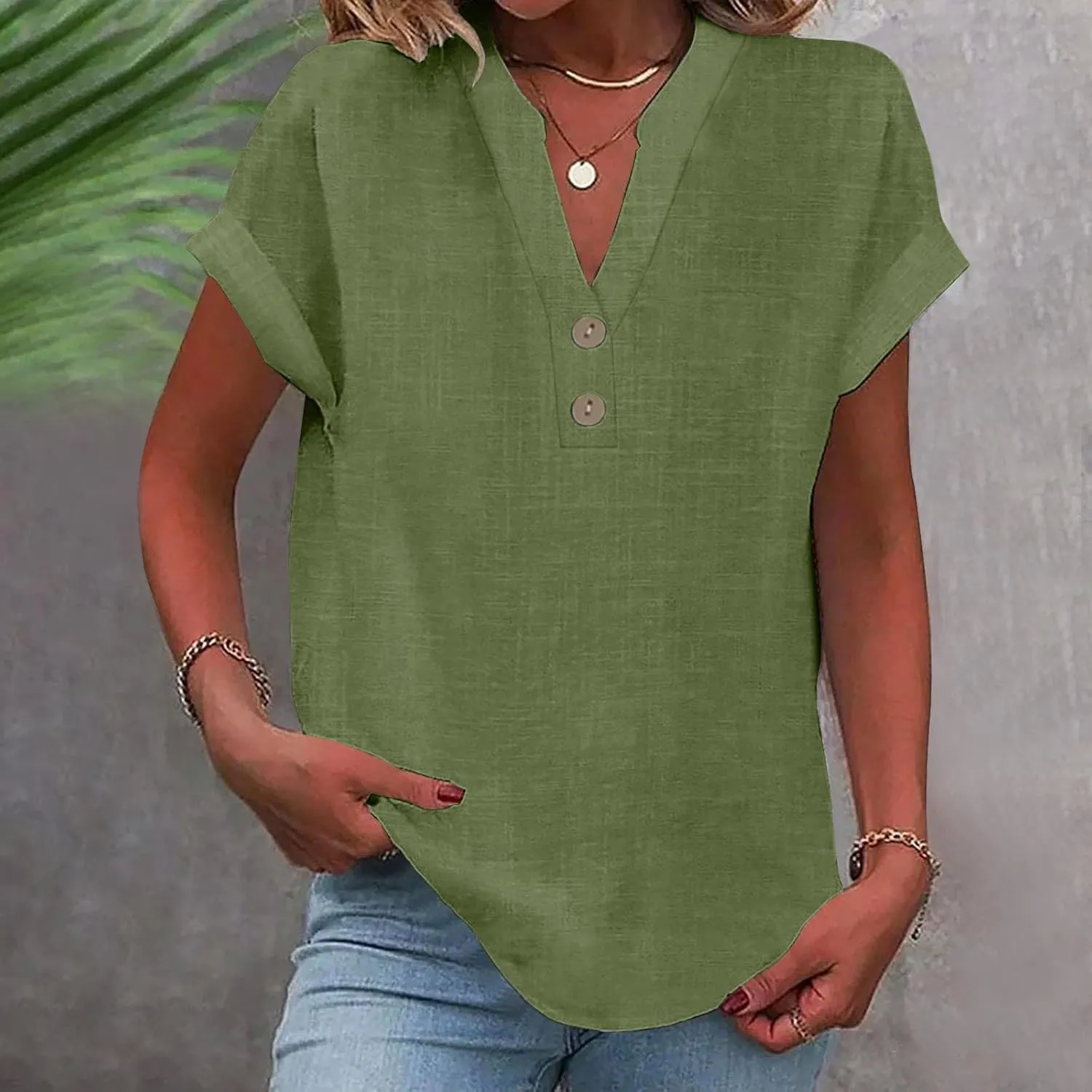 Summer Tops for Women 2025 Trendy Short Sleeve Shirts Casual V Neck Tunic Blouses Beach Vacation Outfits Clothes
