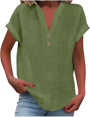 Summer Tops for Women 2025 Trendy Short Sleeve Shirts Casual V Neck Tunic Blouses Beach Vacation Outfits Clothes