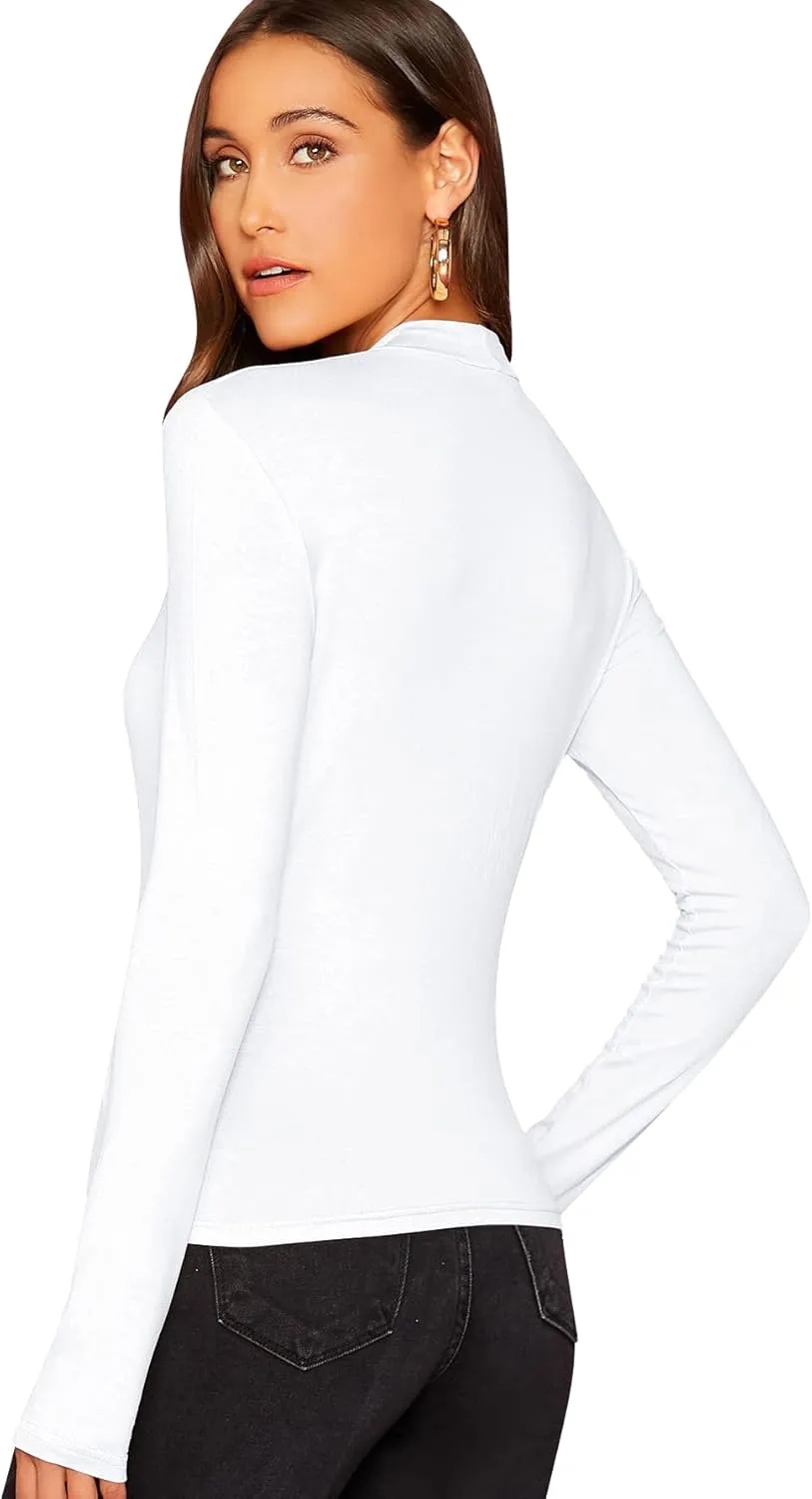 Verdusa Women's Basic Mock Neck Slim Fitted Long Sleeve Pullovers Tee Tops