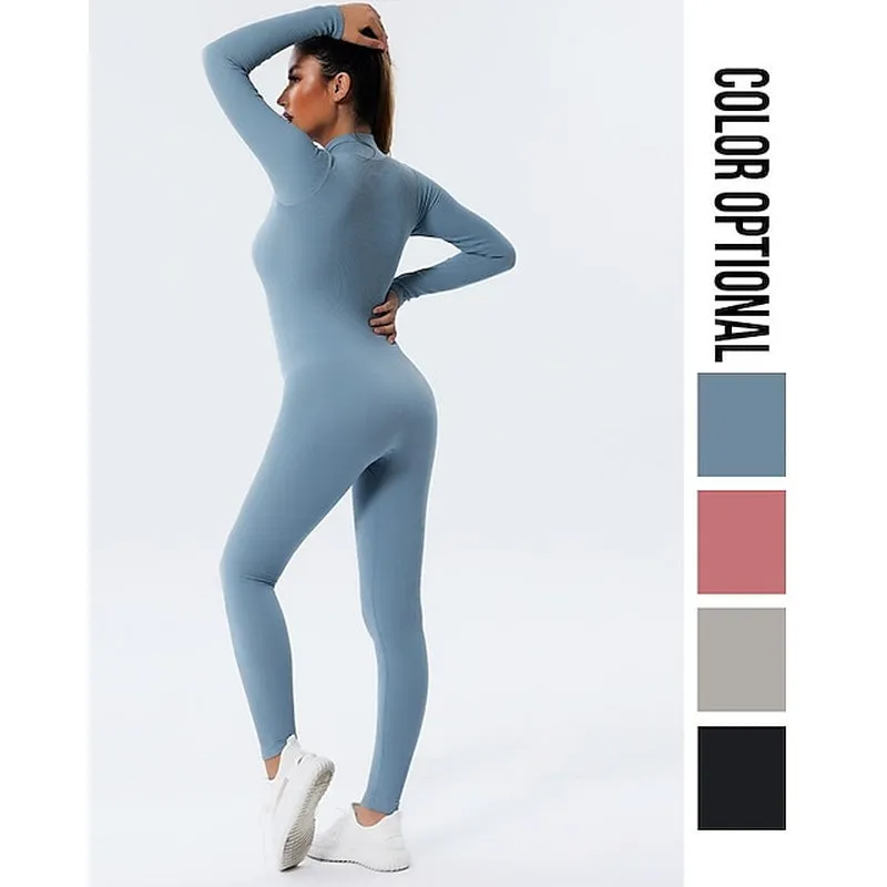 Winter Women's Spandex Bodysuit Workout Set - Front Zip Tummy Control & Butt Lift Activewear in Black & Pink