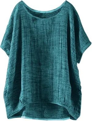 Women's Linen Oversized Blouses Short Sleeve Top T Shirt Button 3/4 Sleeve V Neck Linen Blouse Top
