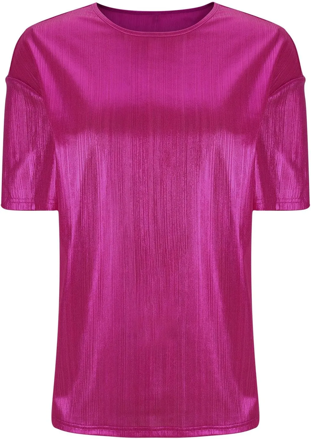 Women's Shiny Metallic Tops Short Sleeve T Shirt Glitter Party Disco Club Tees Holographic Music Festival Outfit