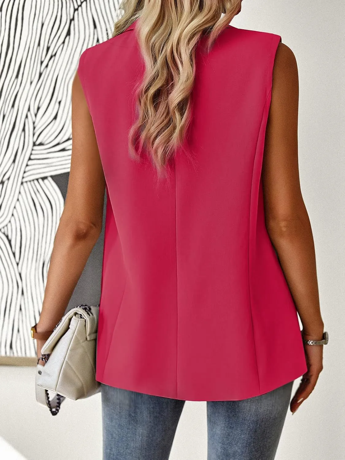Womens Sleeveless Blazer Vest Open Front Lightweight Casual Blazer Fashion Work Office Waistcoat Vest with Pockets
