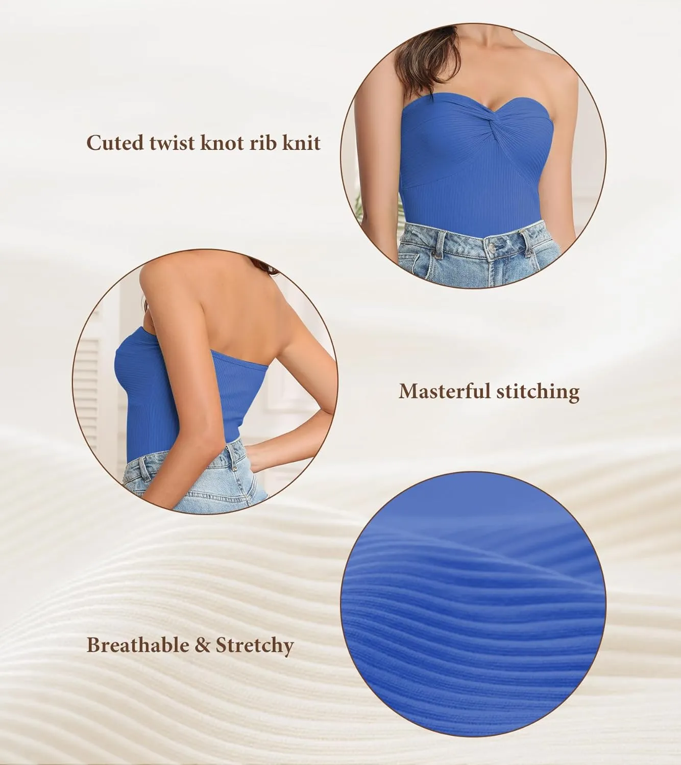 Womens Strapless Crop Top Twist Knot Front Bandeau Ribbed cuted Y2K Strapless Tank Summer Vacation Tops Corset