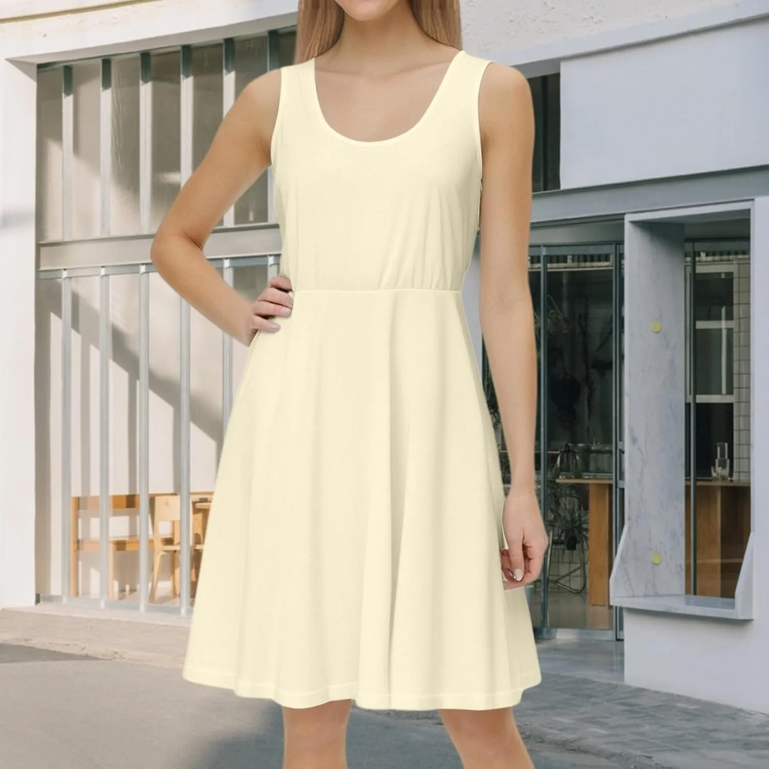 Women's Summer Dresses Scoop Neck Sleeveless A-Line Ribbed Knit Above Knee Tank Dress