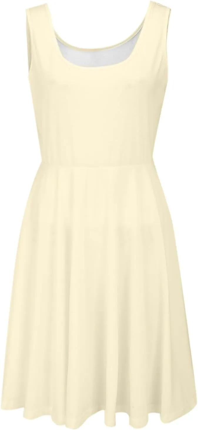 Women's Summer Dresses Scoop Neck Sleeveless A-Line Ribbed Knit Above Knee Tank Dress