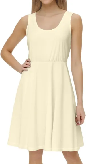 Women's Summer Dresses Scoop Neck Sleeveless A-Line Ribbed Knit Above Knee Tank Dress
