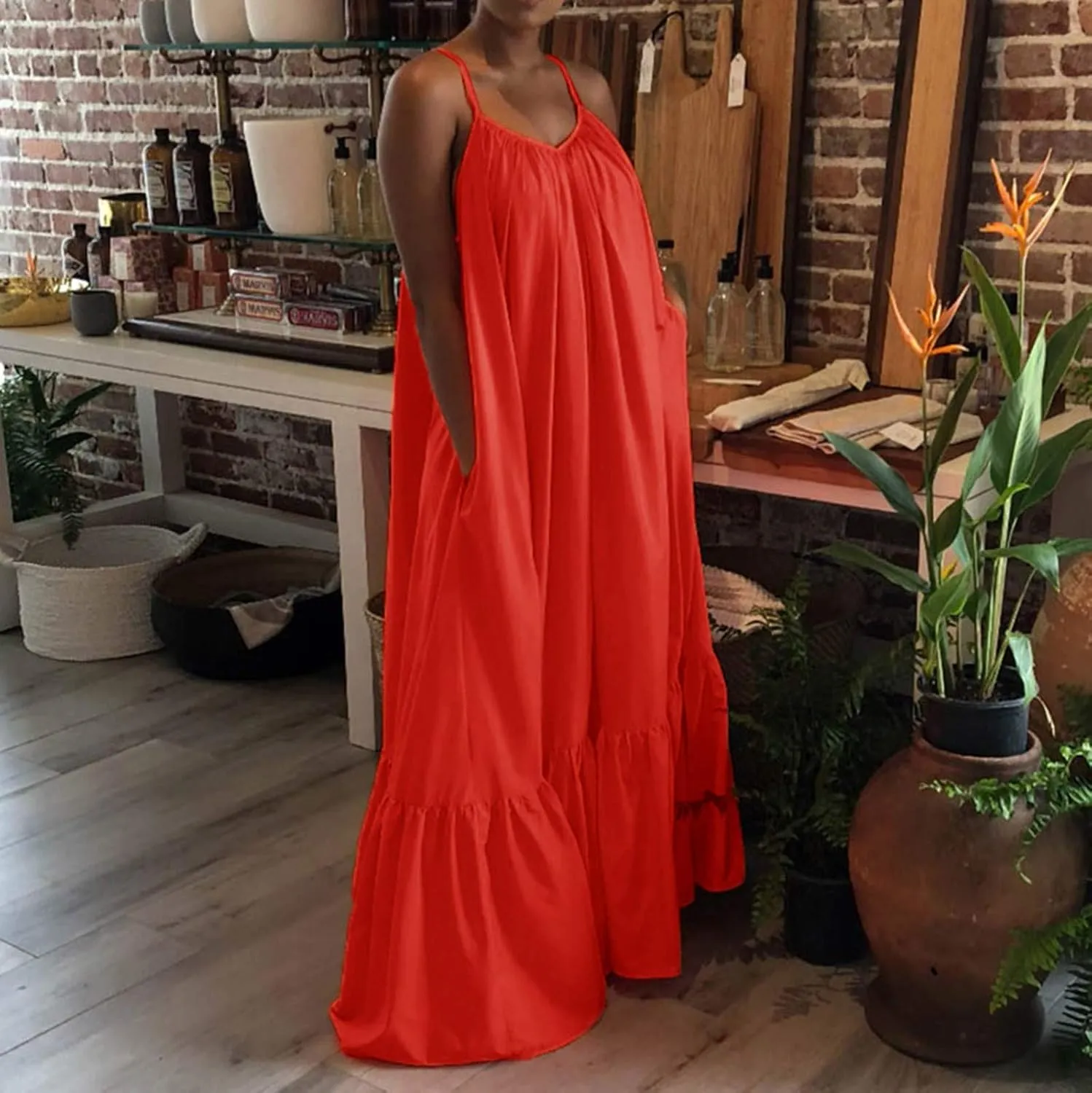 Women's Summer Floral Maxi Dress Sleeveless Smocked Ruffle Long Flowy Beach Vacation Boho Sundresses