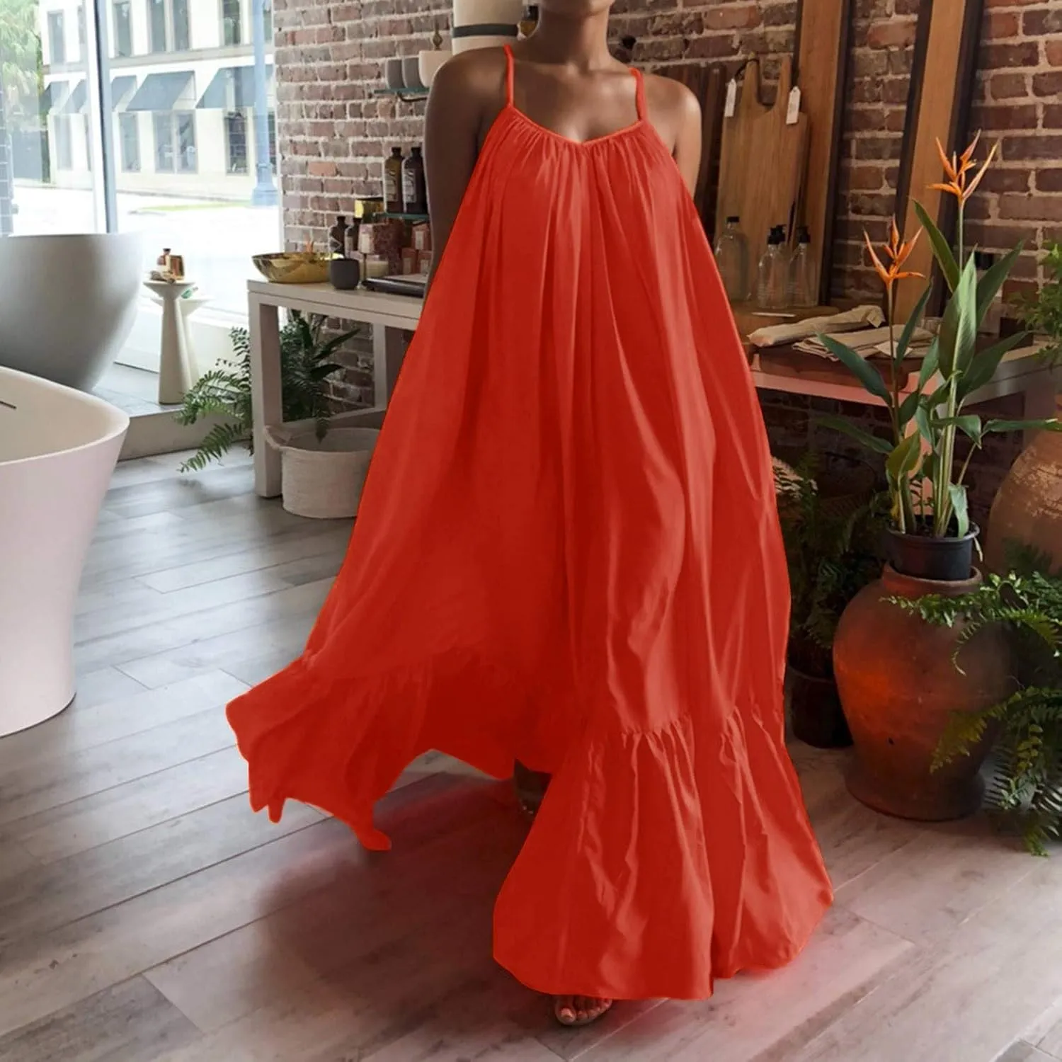 Women's Summer Floral Maxi Dress Sleeveless Smocked Ruffle Long Flowy Beach Vacation Boho Sundresses