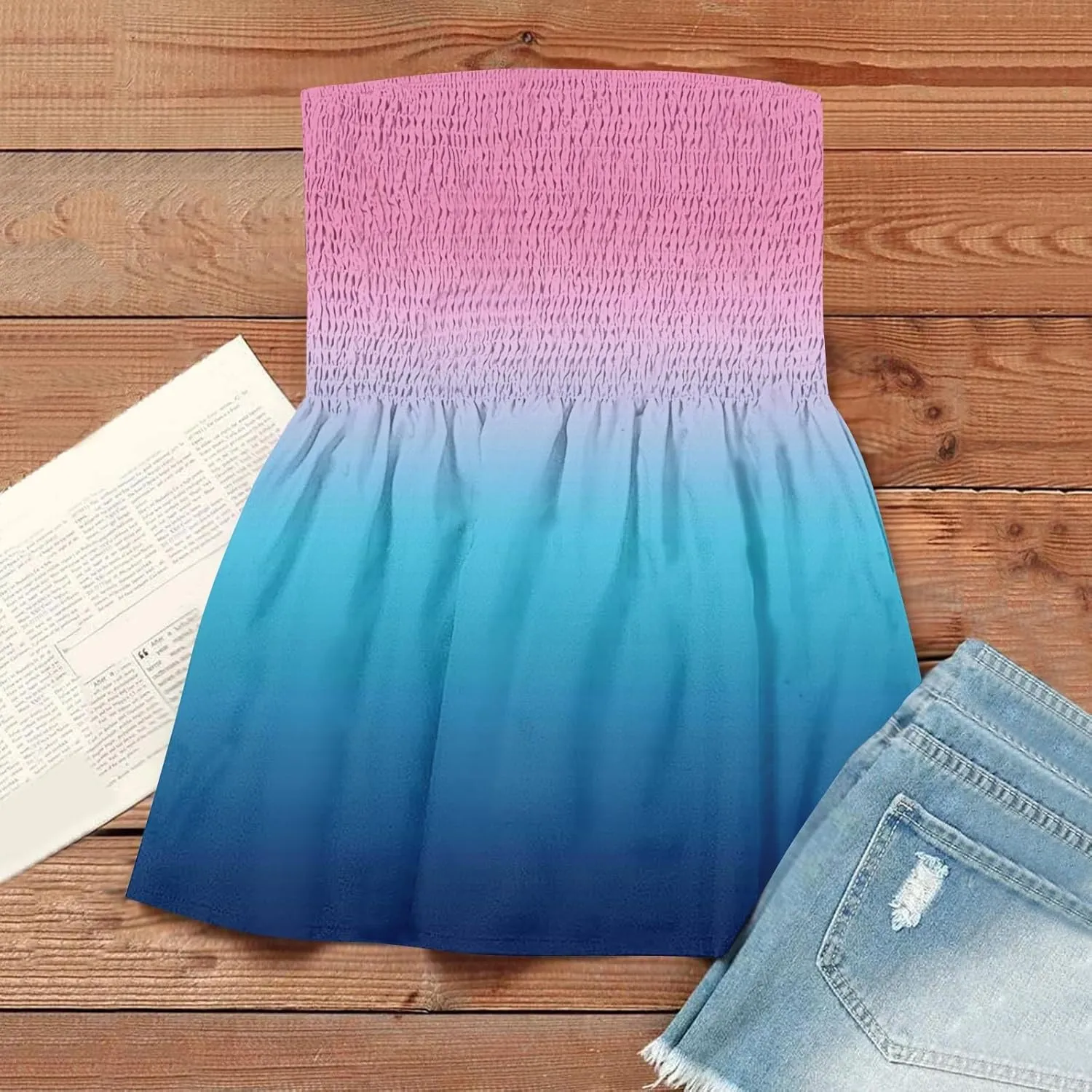Womens Tube Tops Strapless Striped Tanks Backless Sexy Casual Bandeau Sleeveless Shirts Off Shoulder Floral Blouses