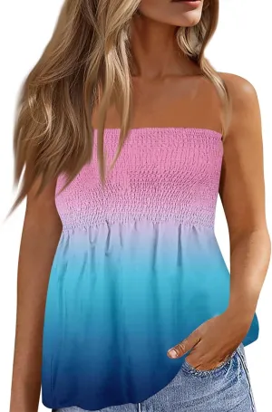 Womens Tube Tops Strapless Striped Tanks Backless Sexy Casual Bandeau Sleeveless Shirts Off Shoulder Floral Blouses